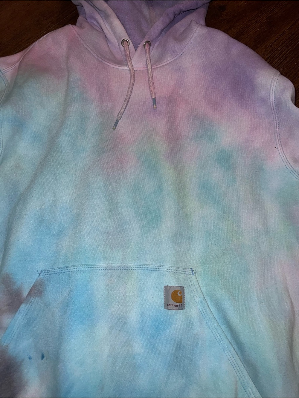 Carhartt Loose Fit Pastel Multicolor Tie-Dye Retro Logo Hoodie Size L - Picture 5 of 7